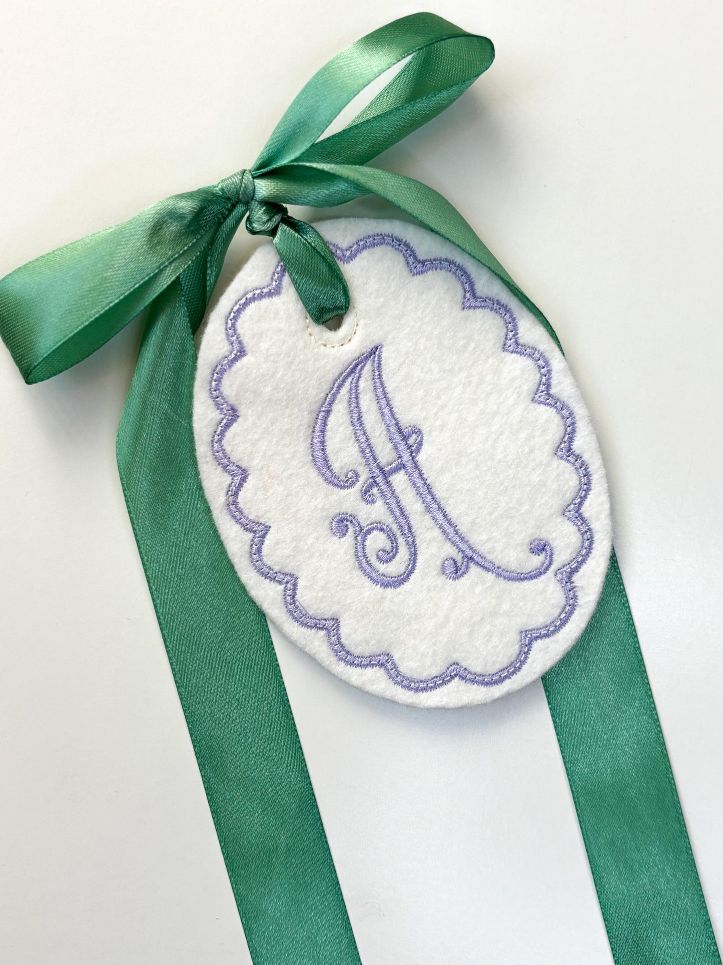 Single Letter script monogram Easter basket gift tag embroidered personalized