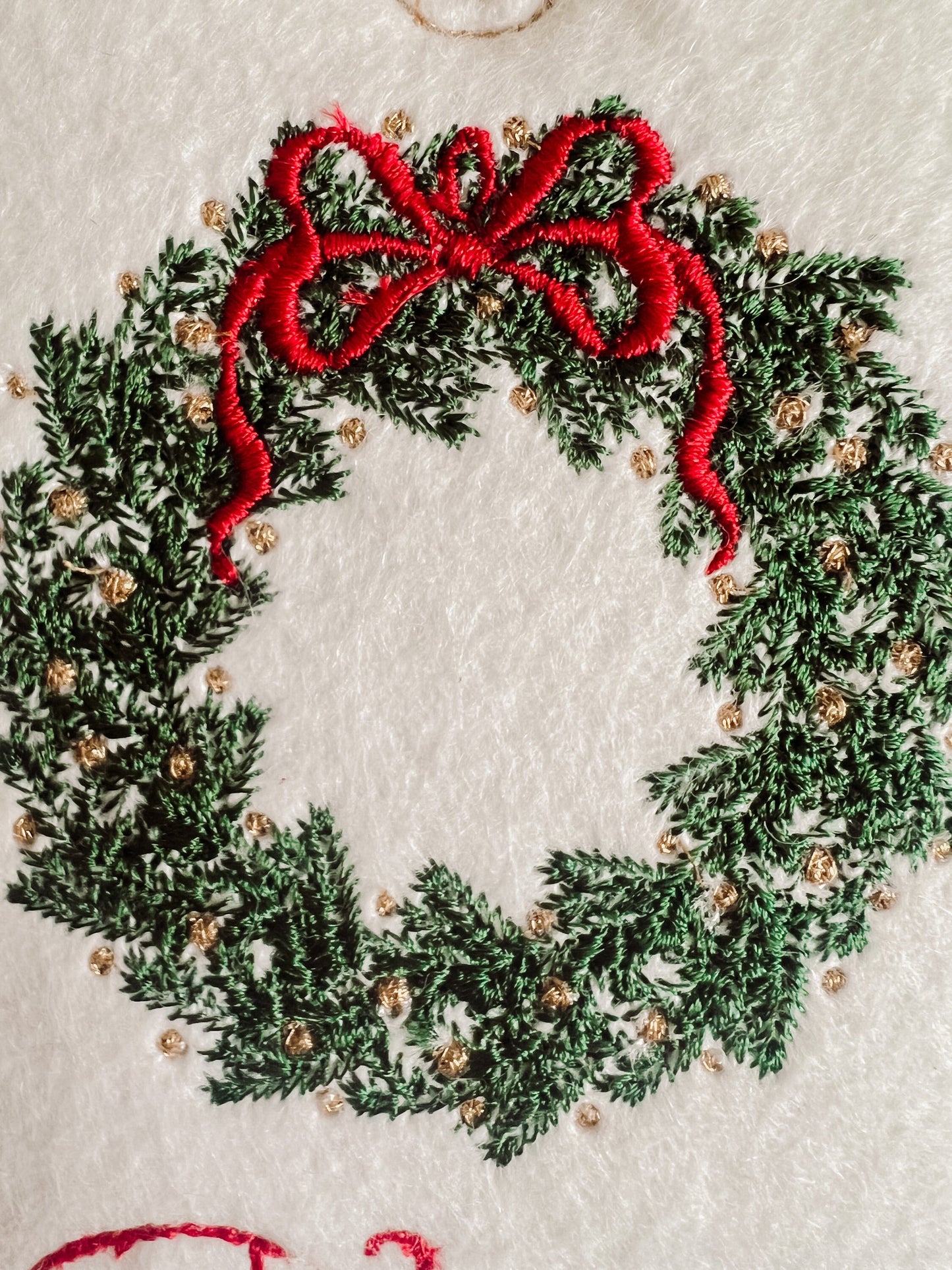 PERSONALIZED 6 Inch Embroidered Wreath stocking tag