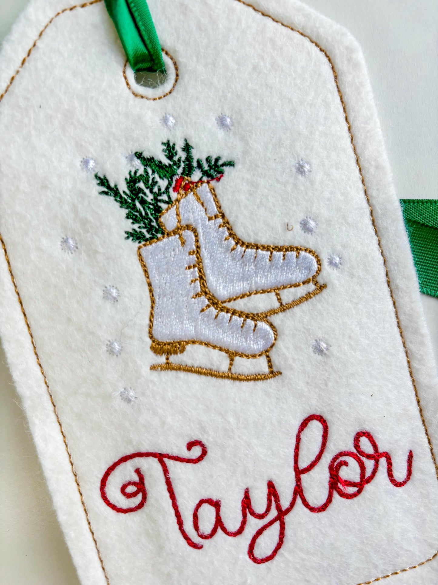 PERSONALIZED 6 Inch Embroidered Ice Skates Stocking Gift Tag