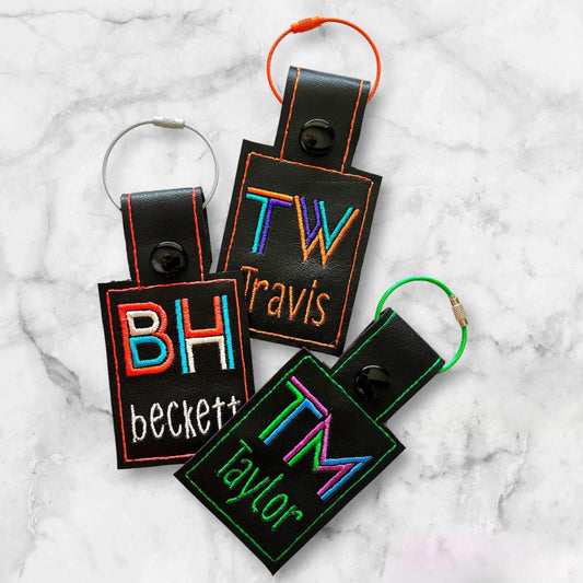 BLACK Block Monogram Embroidered Bag Tag-