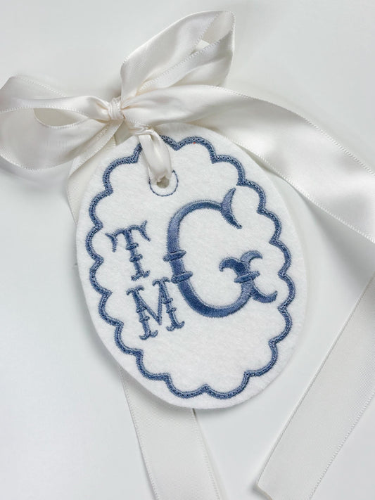 3 Letter Monogram Embroidered Easter Basket Gift Tag- Personalized