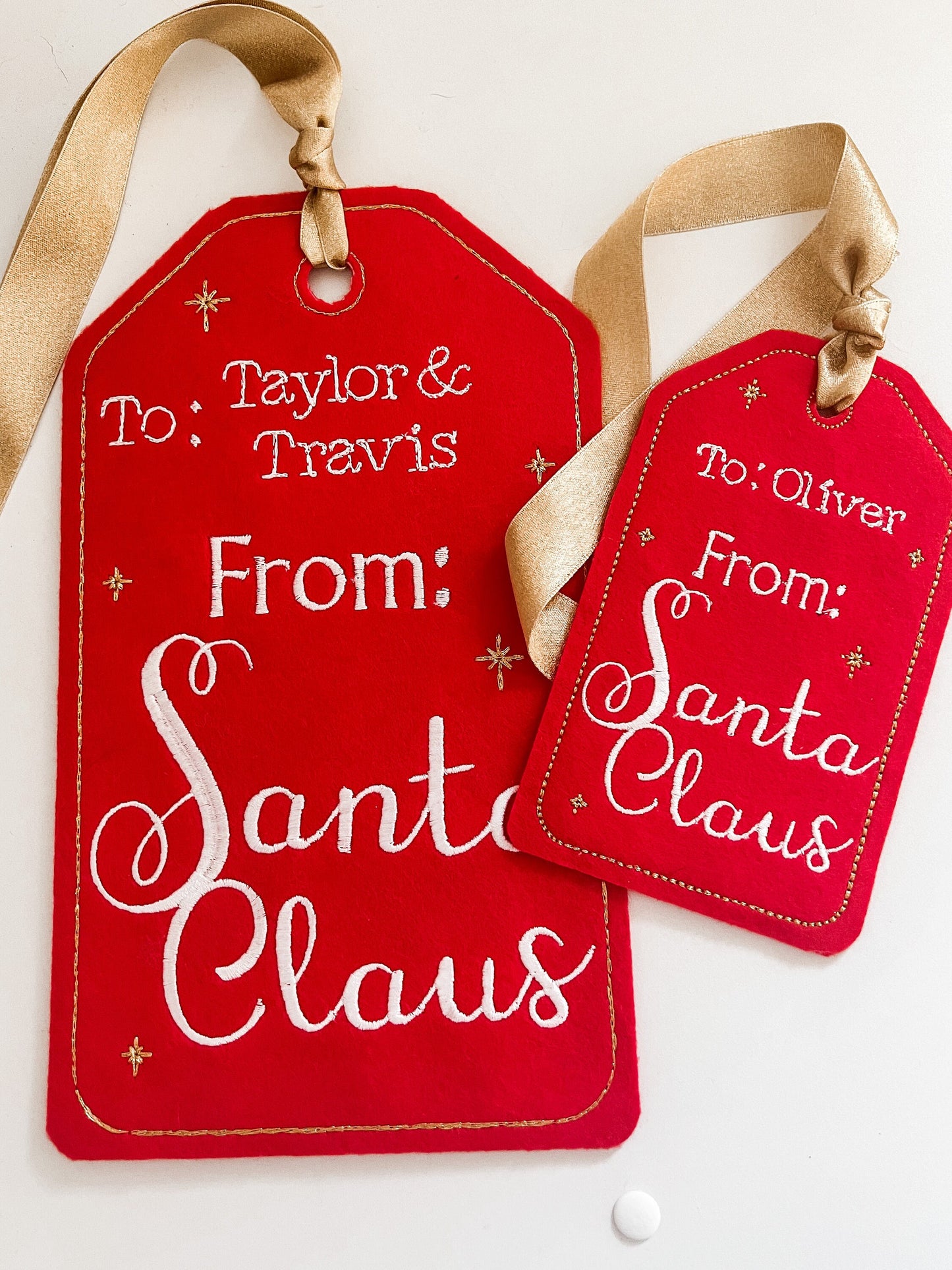 GIANT Personalized Embroidered Santa Gift Tag Name Stocking Christmas From Santa Claus Embroidery Stitched Custom Oversized Large XL
