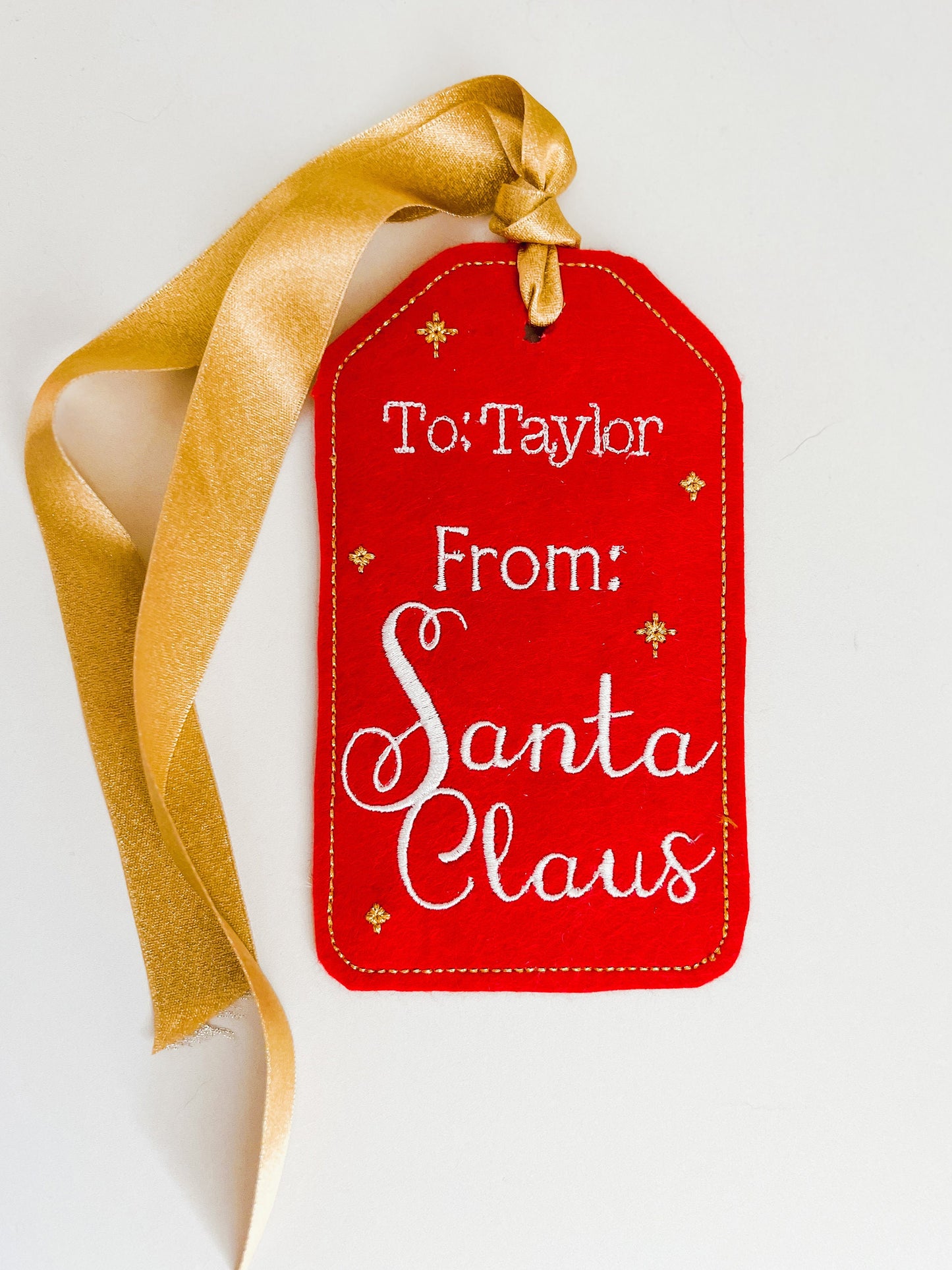 PERSONALIZED 6 Inch Embroidered From Santa Gift Tag
