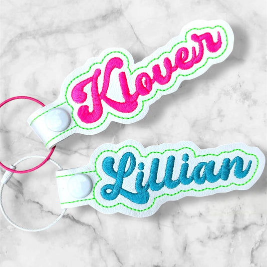 WHITE Neon Embroidered Bag Tag