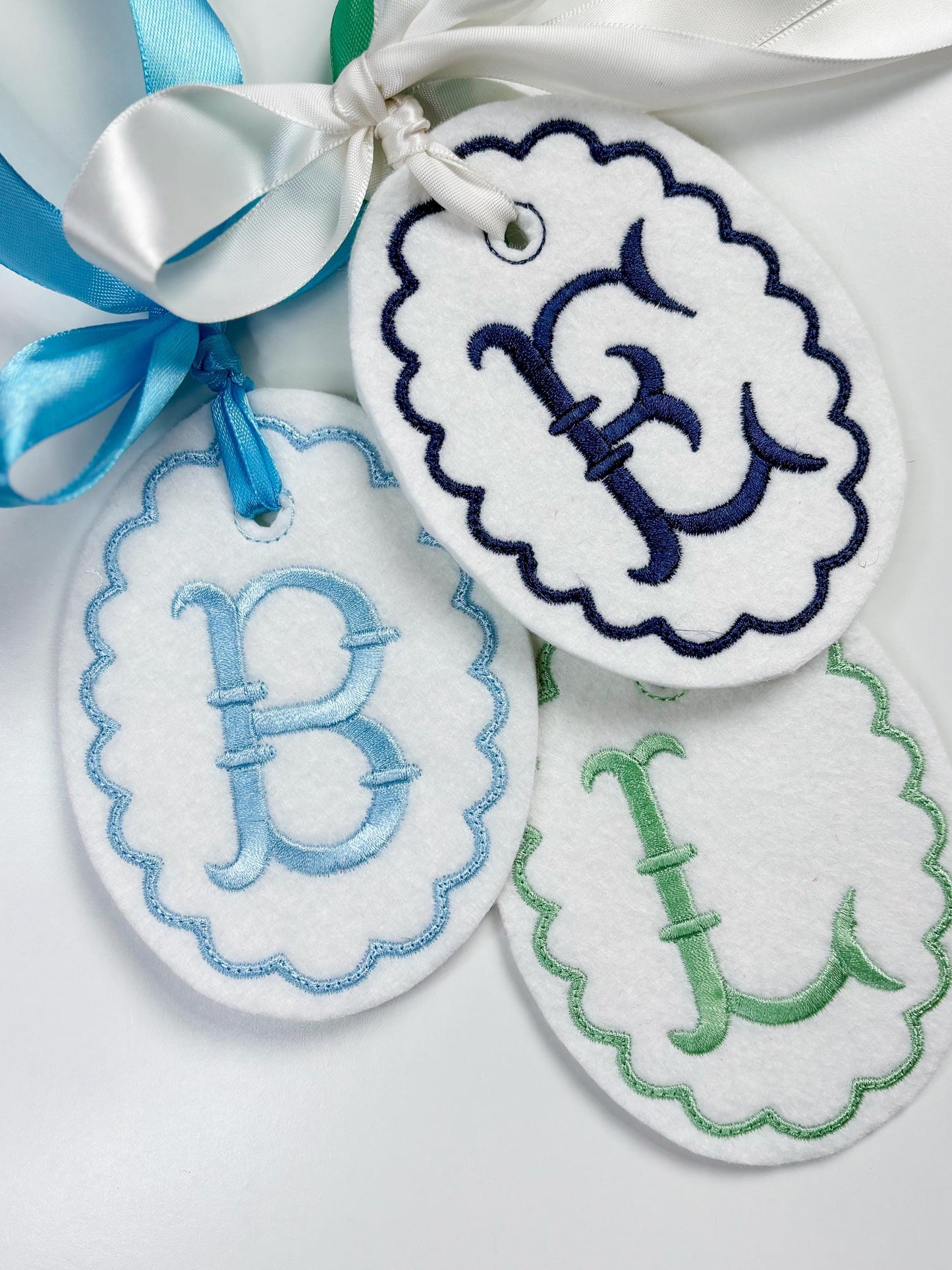 Single Letter monogram Easter basket gift tag embroidered personalized