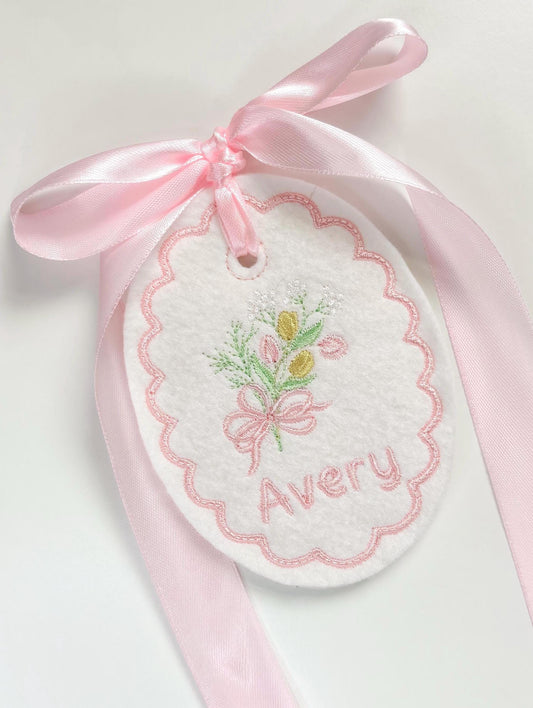 Easter Basket Tag- Embroidered Tulip Bouquet- Personalized