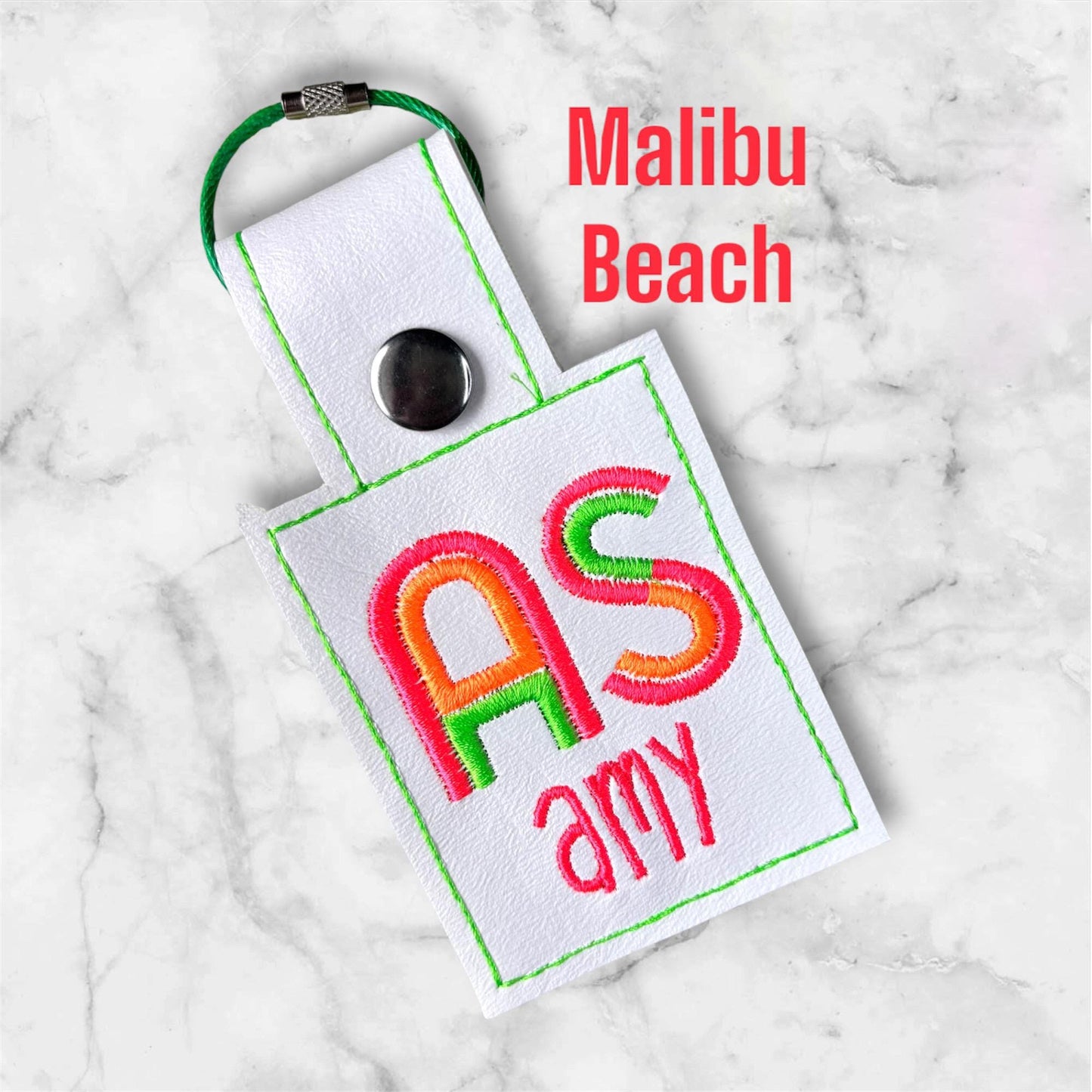 Embroidered Monogram Bag Tag: Personalized Marine Vinyl Keychain