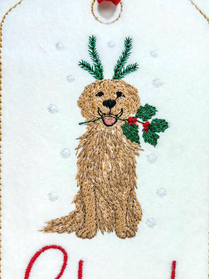 PERSONALIZED 6 Inch Embroidered Golden Retriever Dog stocking tag
