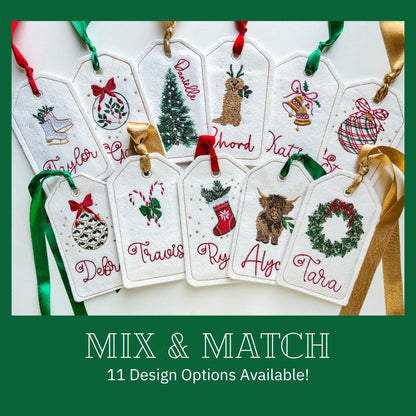 PERSONALIZED 6 Inch Embroidered Plaid Ornament Stocking Gift Tag