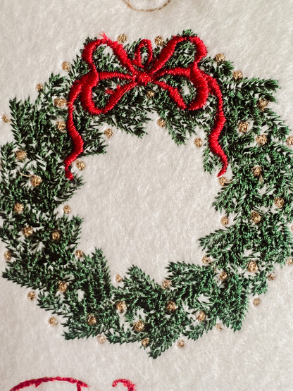 PERSONALIZED 6 Inch Embroidered Wreath stocking tag