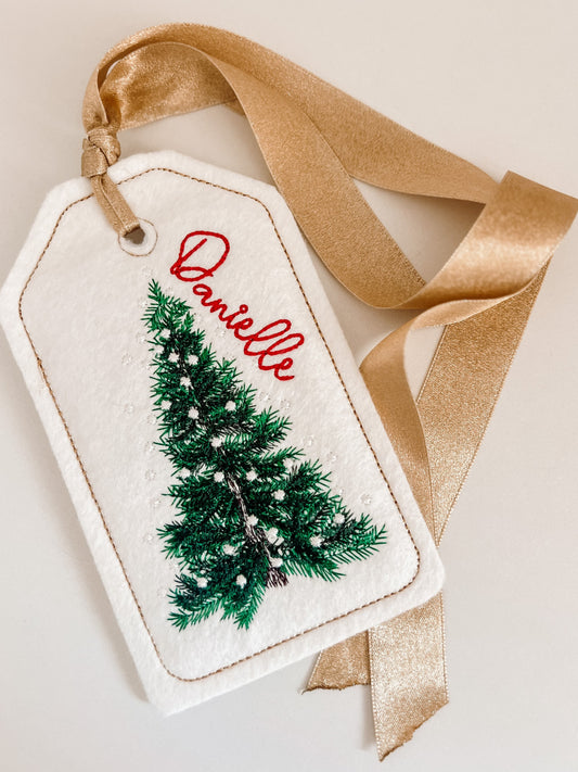 PERSONALIZED 6 Inch Embroidered Christmas Tree Stocking Gift Tag