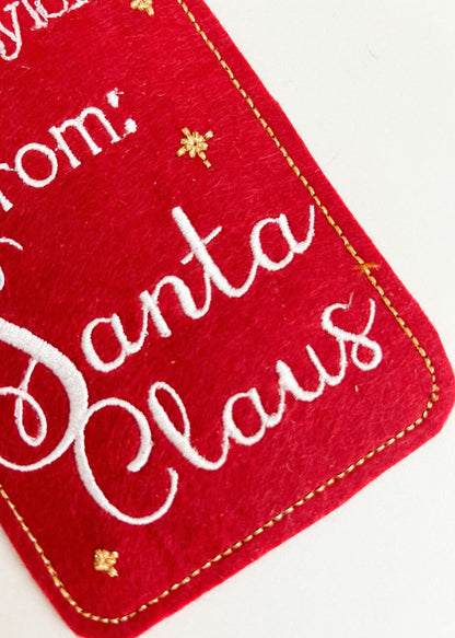 PERSONALIZED 6 Inch Embroidered From Santa Gift Tag