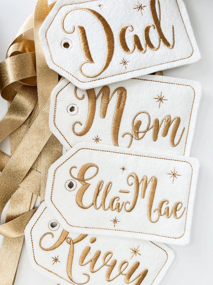 6 Inch Gold Embroidered Stocking Gift Tag