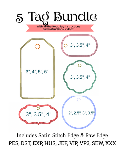 In the Hoop Tag Embroidery Design and Instruction Bundle