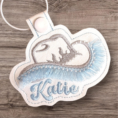 White and Blue Cowboy Hat personalized Bag Tag