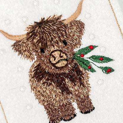 PERSONALIZED 6 Inch Embroidered Highland Cow stocking tag