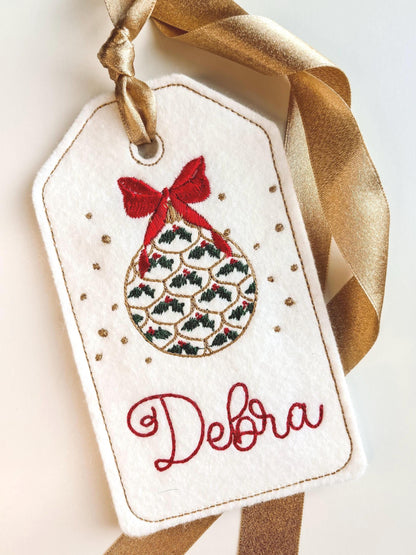 PERSONALIZED 6 Inch Embroidered Holly Ornament Stocking Gift Tag