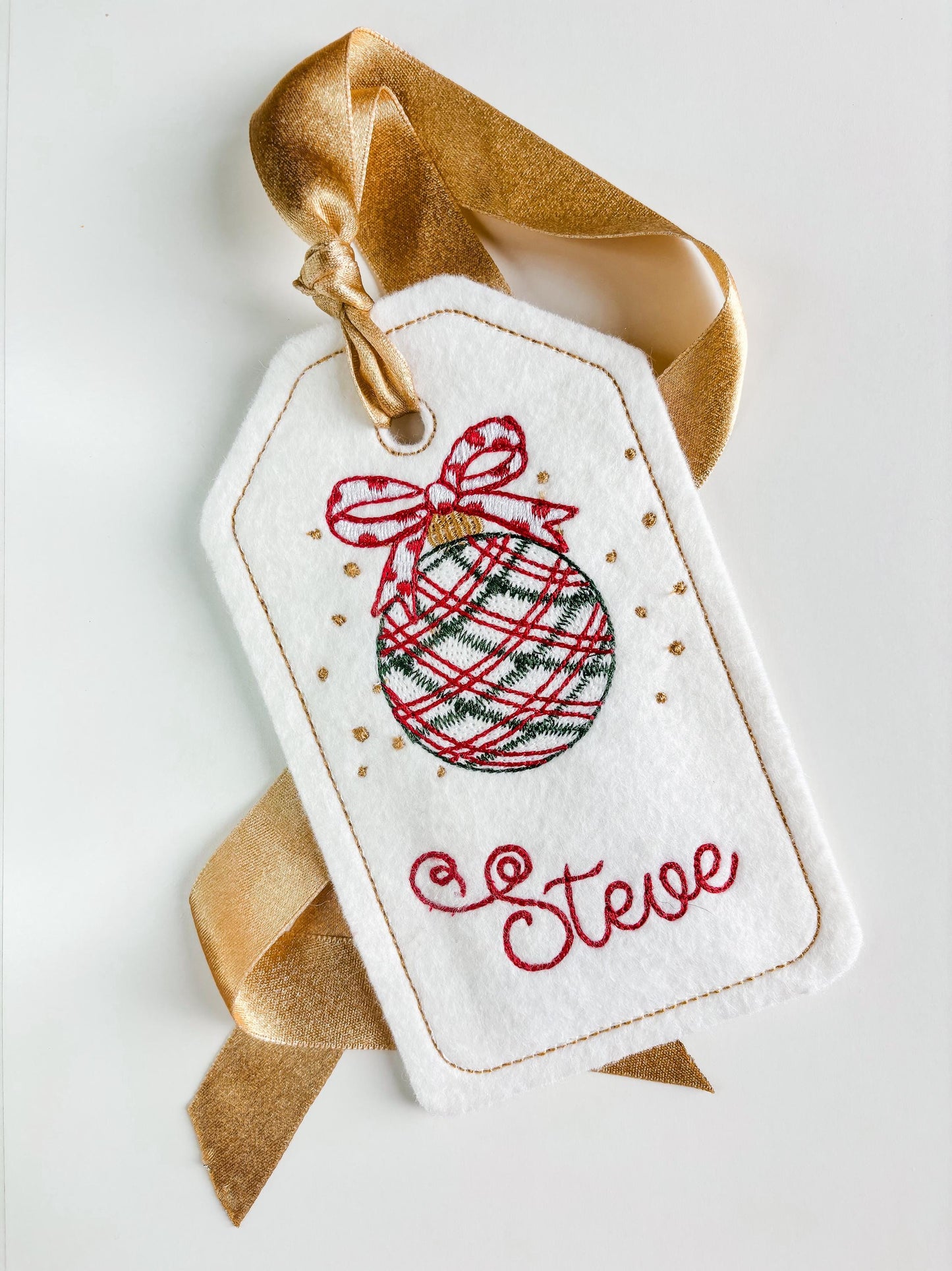 PERSONALIZED 6 Inch Embroidered Plaid Ornament Stocking Gift Tag