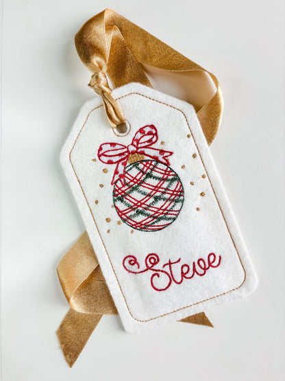 PERSONALIZED 6 Inch Embroidered Plaid Ornament Stocking Gift Tag