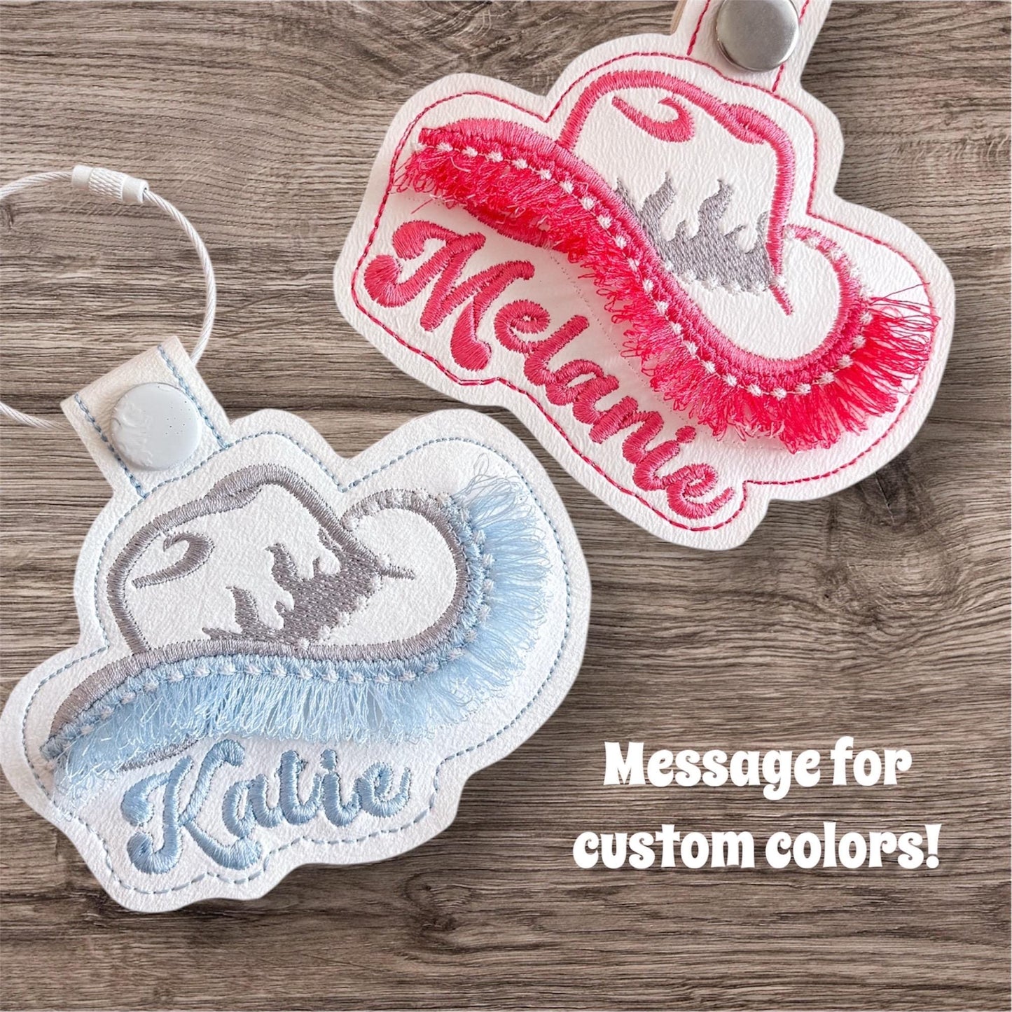 White and Blue Cowboy Hat personalized Bag Tag