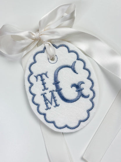3 Letter Monogram Embroidered Easter Basket Gift Tag- Personalized