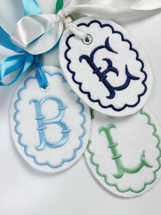Single Letter monogram Easter basket gift tag embroidered personalized