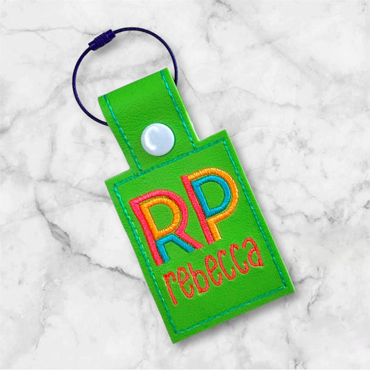 Embroidered Monogram Bag Tag: Green Marine Vinyl, Personalized
