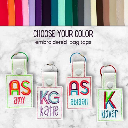 Embroidered Monogram Bag Tag: Personalized Team Colors, School Backpack