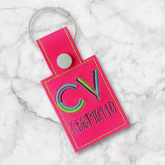 Pink Embroidered Monogram Bag Tag - Personalized Backpack Accessory