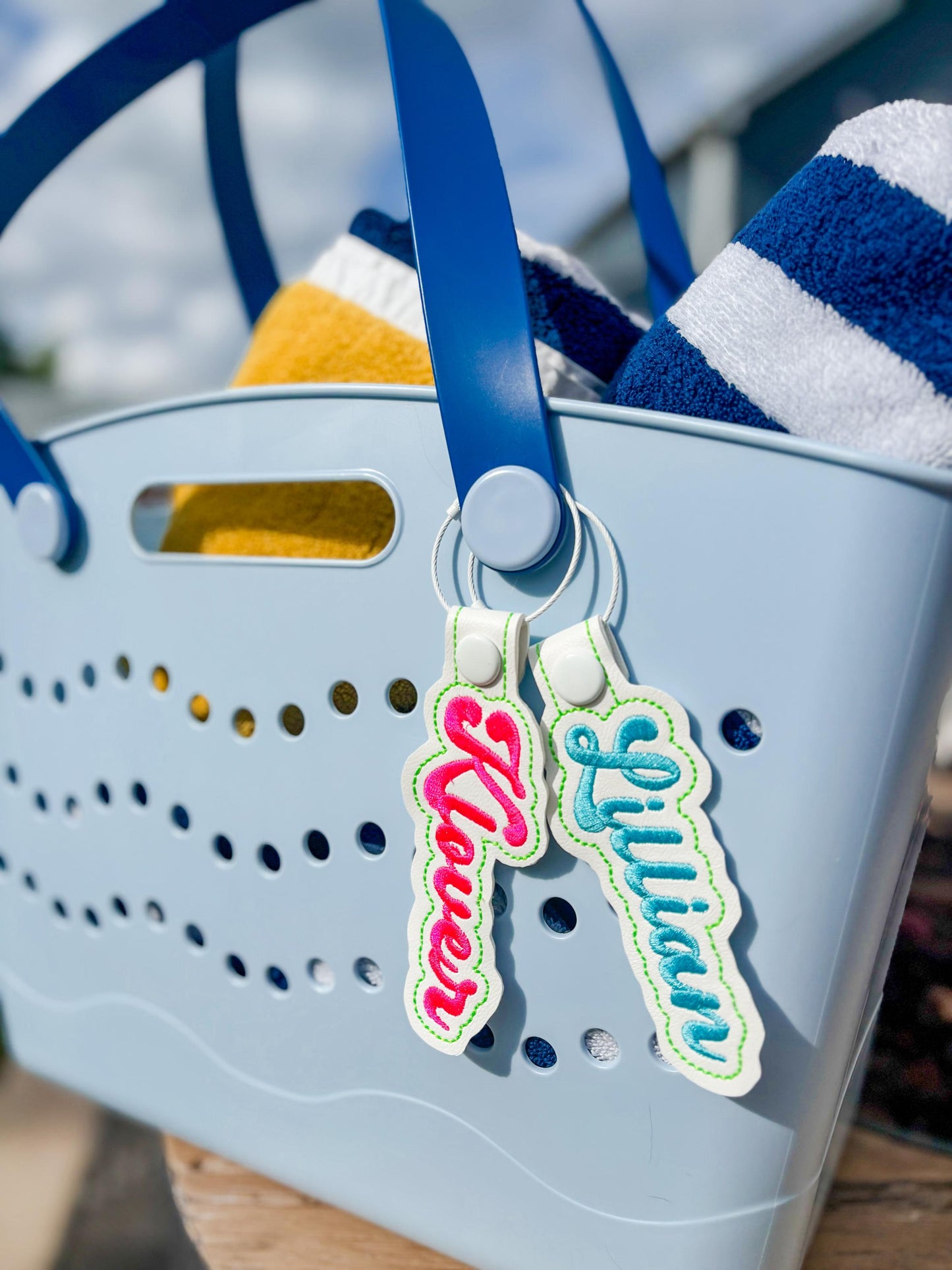 Embroidered Name Bag Tag: Personalized Marine Vinyl Keychain