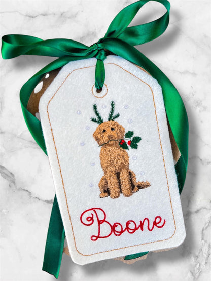 PERSONALIZED 6 Inch Embroidered Golden Doodle stocking tag